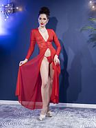 Romantic robe, long sleeves, high slit, lace inlays